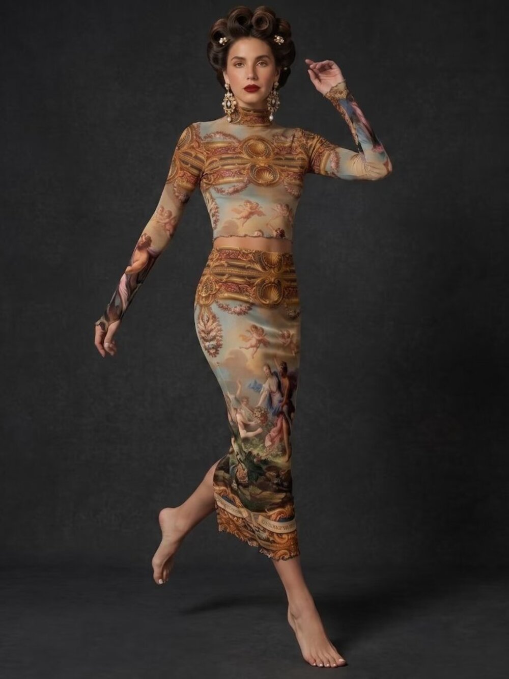 Conceptual Subculture Baroque Mesh See Thru Outfit Mythology Cherub Skirt Top - Picture 3 of 10